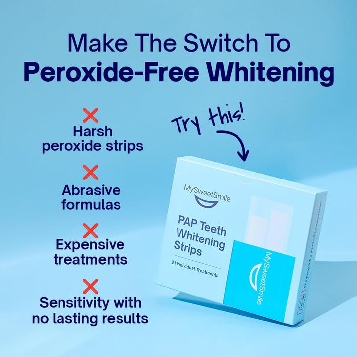 Pap Teeth Whitening Strips - Enamel-Safe, Sensitivity-Free Formula - 42 Peroxide-Free Whitening Strips - Dentist-Approved - Indybest Award-Winning Brand - 21 Treatments - Mint Flavour