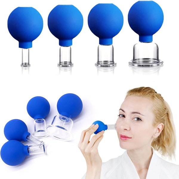 4 PCS Facial Cupping Set | Silicone Vacuum Suction | Cupping Massage Therapy | a Kit for anti Cellulite, anti Wrinkle and Instantly Ageless Skin | for Eyes, Face and Body