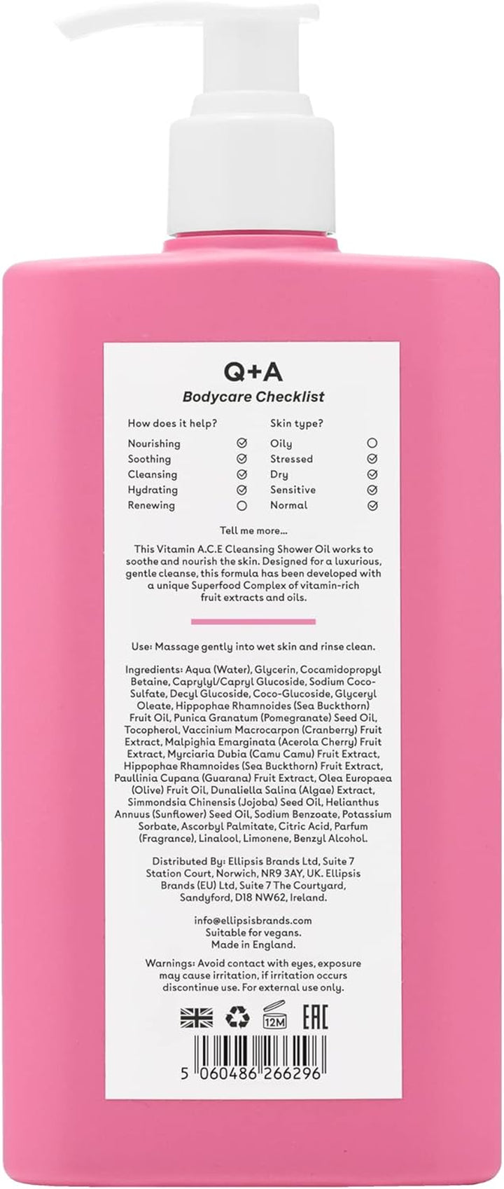 Vitamin A.C.E Cleansing Shower Oil (250Ml), Cleansing Oil Shower Gel Alternative, Body Care, Hydrating Body Wash with Berry & Sea Buckthorn Oils, Tropical Mango & Guava Scent, Moisturises, Soothes