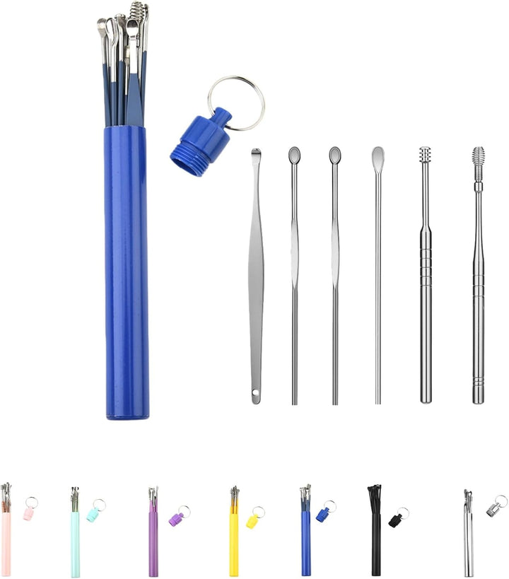 6 Counts Ear Wax Removal Tool Set with Storage Tube, 2026 New Earwax Cleaner Tool Kit, Stainless Steel Earwax Removal Toolkit with Portable Storage Box (Pink)