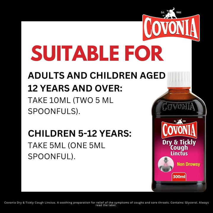Dry & Tickly Cough Linctus Soothes and Provides Relief from Dry Coughs and Sore Throats Non Drowsy Cough Syrup Suitable for Vegetarians Cold and Flu Relief, 300Ml (Always Read Label First)