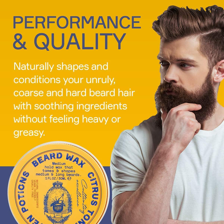 Beard Wax for Men — Medium Hold Styling Wax to Shape and Nourish Your Beard — All-Natural, Vegan, Cruelty Free — Citrus Tonic (30 Ml)