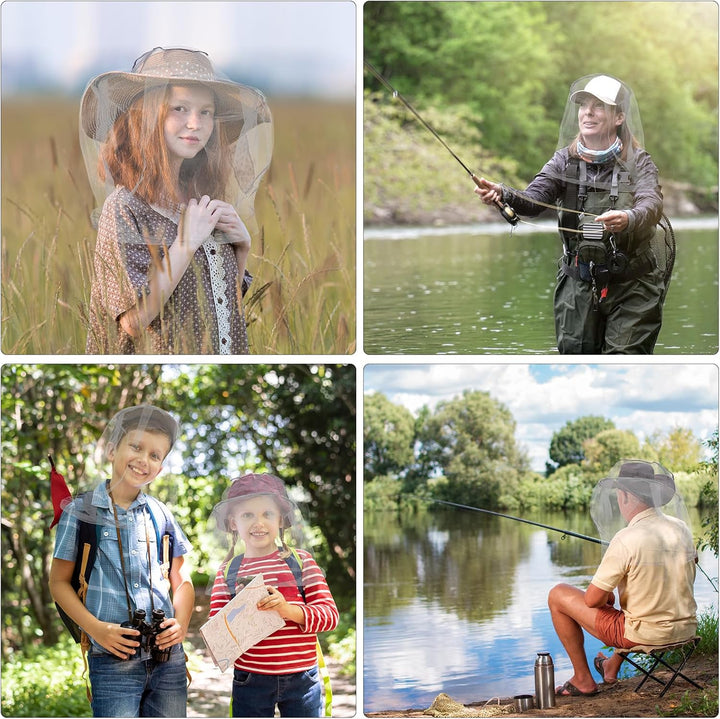 Midge Head Net, Mosquito Head Protecting Net with Storage Bag, Mosquito Head Net Face Mesh, Fine Mesh Insect Netting Cover for Outdoor, Hiking, Camping, Climbing, Walking, Fishing (Grey, 2PCS)