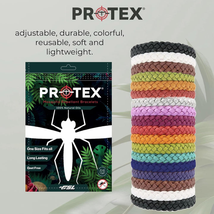 PR0TEX 18 Pack Mosquito Repellent Bracelet, Adjustable Leather Deet-Free Wrist Bands, Powerful Effective Protection, Insect Repellent Bracelets for Adults & Kids, Resealable Pack.