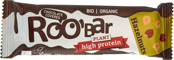 Chocolate Covered High Protein Hazelnut Bar – 100% Organic Vegan Bar for Optimum Nutrition. Dairy & Gluten Free, No Added Refined Sugar, 16 X 40G Bars