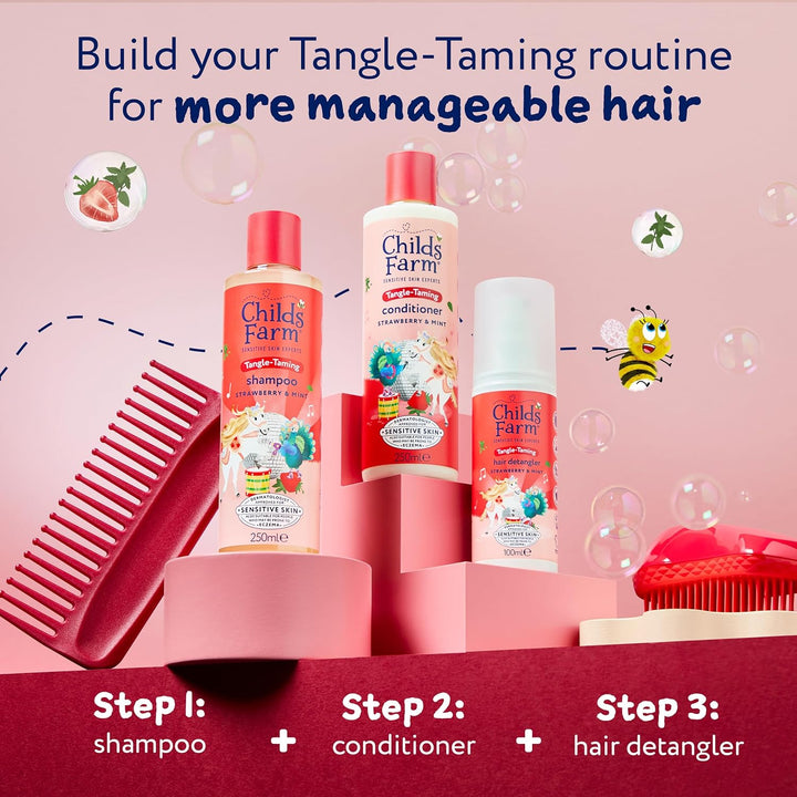 Tangle Taming Hair Detangler Spray, Heat Styling Protector, Strawberry and Mint, Children, Kids, 100Ml