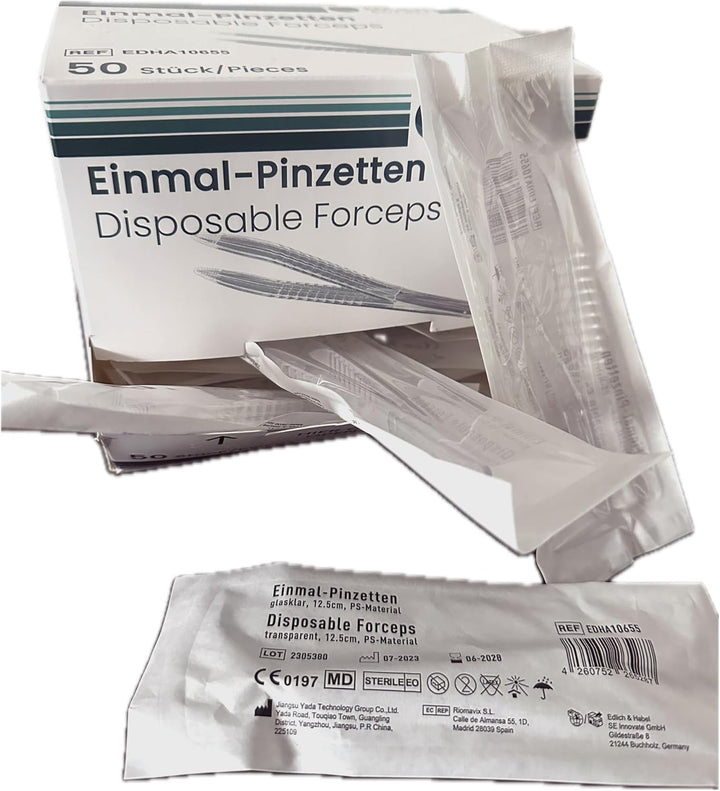 Disposable Tweezers, Sterile Crystal Clear, 125 Mm - Pack of 50 Precise & Hygienic Tweezers for Versatile Use, Disposable Product - Hygiene, Tick Tweezers, Tick Tweezers, Medical Applications