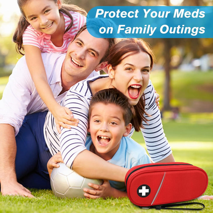 Epipen Medical Carrying Case Insulated, Travel Medication Organizer Bag Emergency Medical Pouch Holds 2 Epipens, Asthma Inhaler, Anti-Histamine, Auvi-Q, Allergy Medicine Essentials, (Red)
