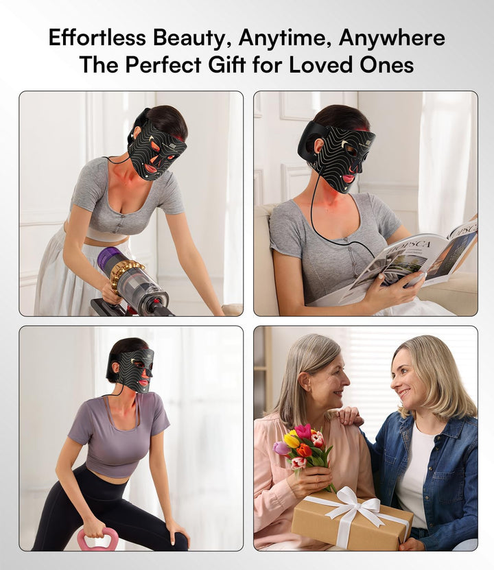 LED Face Mask – Red Light Therapy Mask with 4 Light Modes, 850Nm NIR, Red & Blue Led Mask Light Therapy, 220 Beads, Rechargeable Infrared Mask Wavelength for Acne, Anti-Ageing, Skin Care, Wrinkle