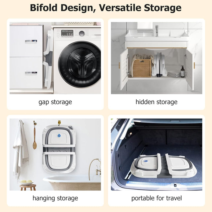 Baby Bath Foldable Tub Collapsible Bathtub Baby Bath Essentials for Newborn with Seat Support Cushion Stand Folding Baths for Toddler 0-12 Months Travel Portable Infant Tubs Soft Bathing Kids Grey