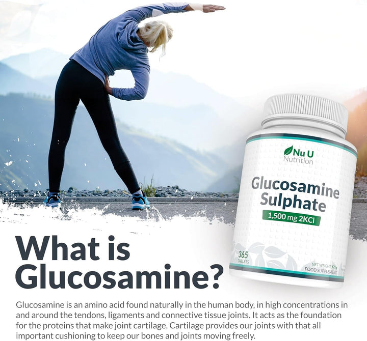Glucosamine Sulphate 2Kcl 1500Mg - 365 Tablets - 1 Year Supply - High Strength Glucosamine Tablets - Joint Supplements for Men & Women - Made in the UK -