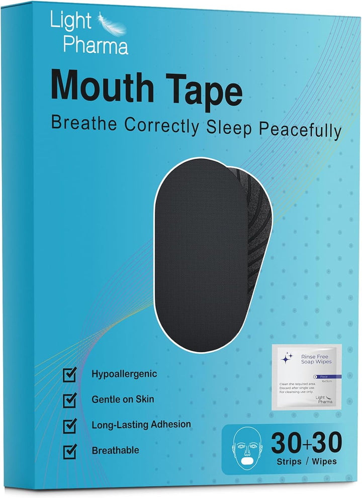 Mouth Tape for Sleeping, Sleep Mouth Tape for Snoring Prevention by Improving Nasal Breathing, Mouth Tape for Snoring with Rinse Free Soap Towelettes, Medical Grade | 30 + 30