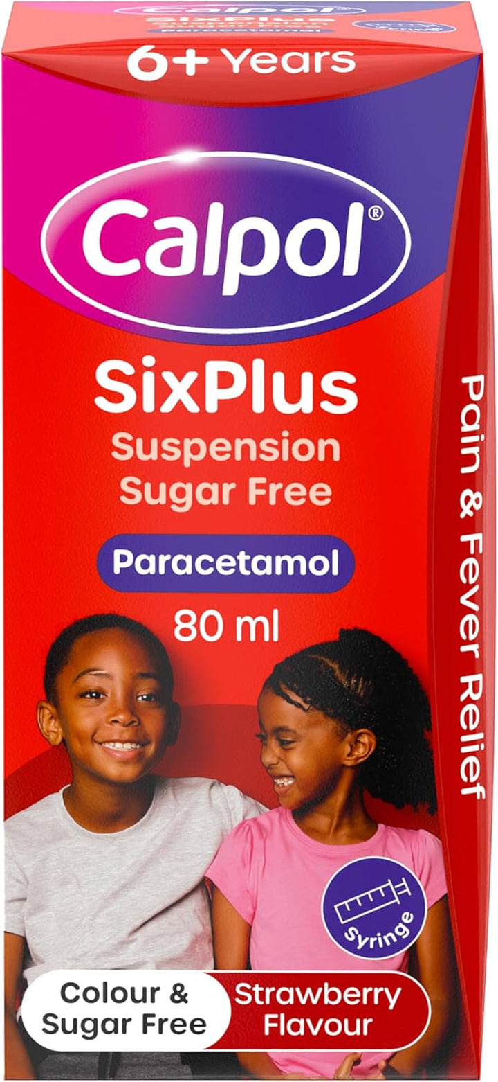 Sixplus Oral Suspension Paracetamol (1 X 80Ml), Sugar-Free Strawberry Flavour  6 plus with Paracetamol for Fever & Pain Relief, Suitable for Kids from 6 Years