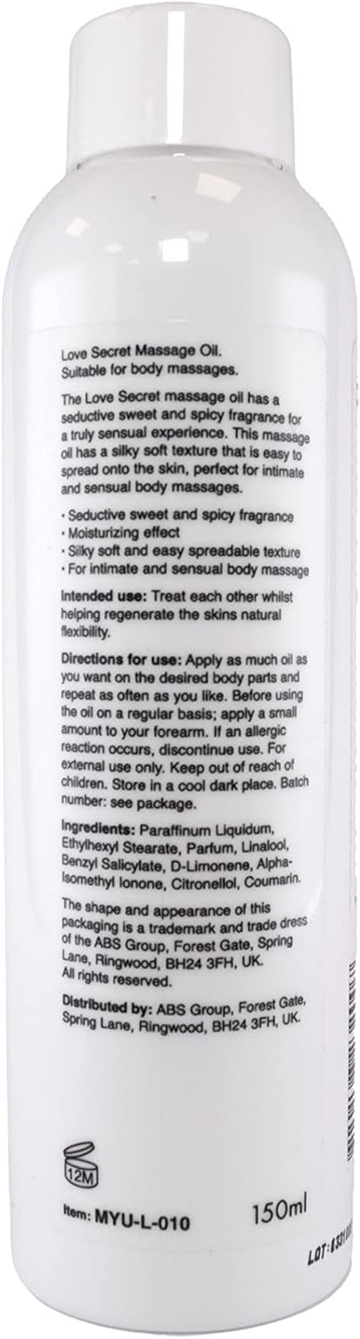 Love Secret Massage Oil 150Ml – Luxurious Romantic Body Oil for Couples – Sensual Moisturising Blend with Captivating Aroma – Skin Softening & Nourishing Formula for Intimate Massage