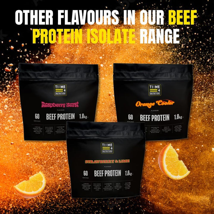 Time 4 Beef Protein Hydrolysed Beef Protein Isolate Gluten Free, Soy, Fat & Sugar Free - Virtually Carb Free, Delicious Fruity Flavours 60 Servings (1.8Kg, Orange Cooler)