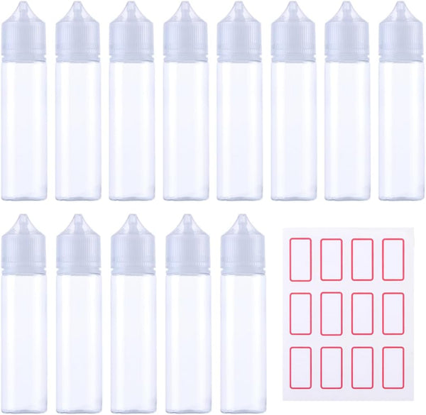 12 Pack Slim PET Plastic Bottles for Liquid Essential Oils, Empty Transparent Dropper Bottles with Transparent Caps (30Ml)