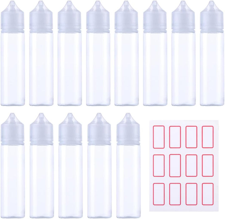 12 Pack Slim PET Plastic Bottles for Liquid Essential Oils, Empty Transparent Dropper Bottles with Transparent Caps (30Ml)