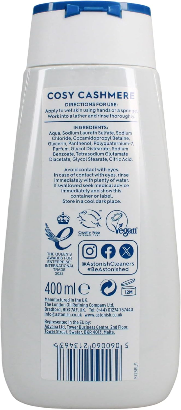 Shower Crème, Cosy Cashmere, Cleanses and Moisturises, Jasmine and Ylang Ylang Scented, 400Ml