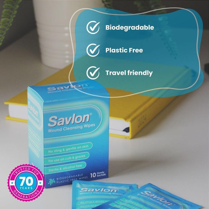 Wound Cleansing Wipes, Alcohol Free, Cleaning Wipes for Wounds, Pack of 10 Wipes, Gentle, for Cuts and Grazes, Sterile, Alcohol Free, Biodegradable Plastic Free Wipes
