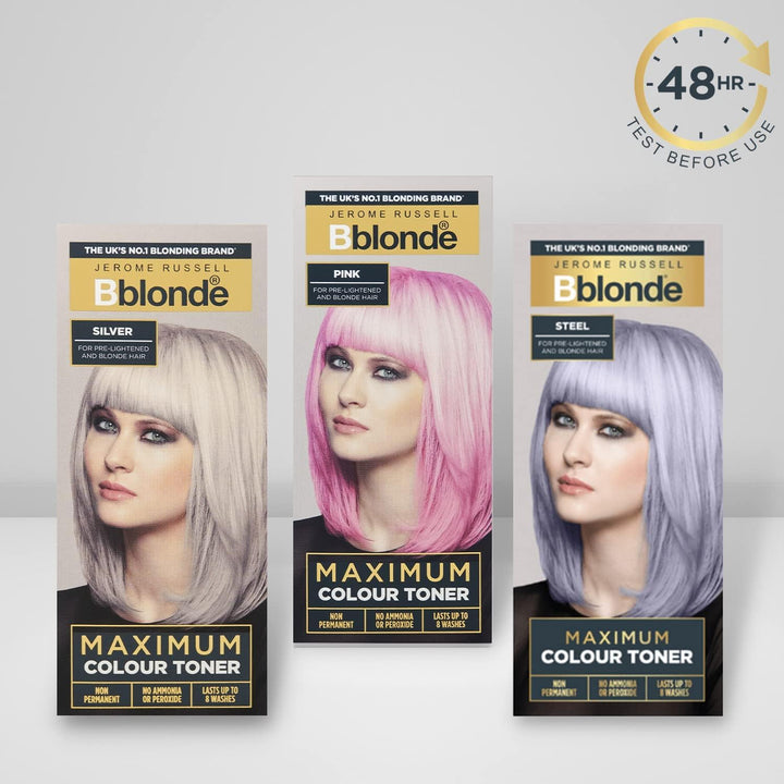 Bblonde Maximum Colour Silver Toner - Non Permanent Hair Toner for Pre Lightened & Naturally Blonde Hair, Silver Hair Dye with No Ammonia or Peroxide, Lasts up to 8 Washes, 75Ml