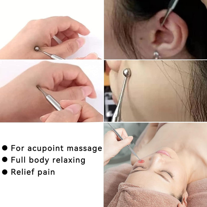 Dual Head Facial Reflexology Tools, 15Cm Stainless Steel Acupuncture Needle Portable Ear and Body Point Probe Pen Self Deep Tissue Massage Tool
