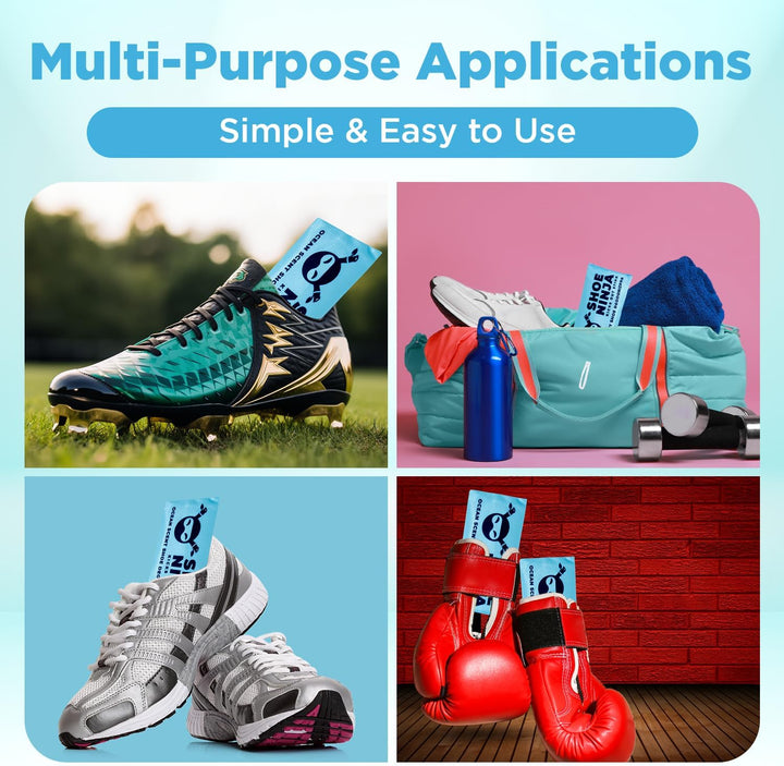 Shoe Ninja Shoe Deodorizer - Shoe Odour Eliminator with Activated Charcoal, Versatile and Reusable Deodoriser Bags for Shoes, Football Boot Deodoriser and Shoe Smell Remover, Great for Sports - 2 Pack