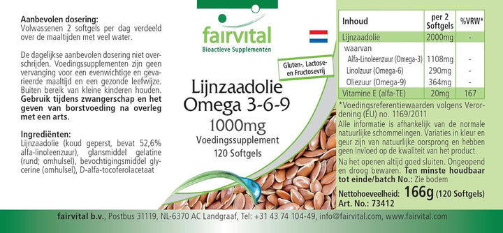 | Flaxseed Oil Softgels - 120 Count - Omega 3 6 9 with High Strength Alpha Linolenic Acid (ALA) - Cold Pressed Supplement - Made in Germany