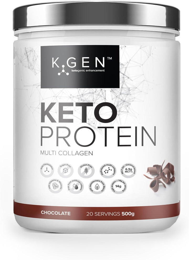 K-GEN™ Keto Collagen Protein Powder Advanced Salted Caramel Powder with Multi Collagen Blend, Coconut MCT, Vitamin C + B6 Stevia | UK Made for Keto, Paleo & Primal | Free-From: Sugar & Gluten