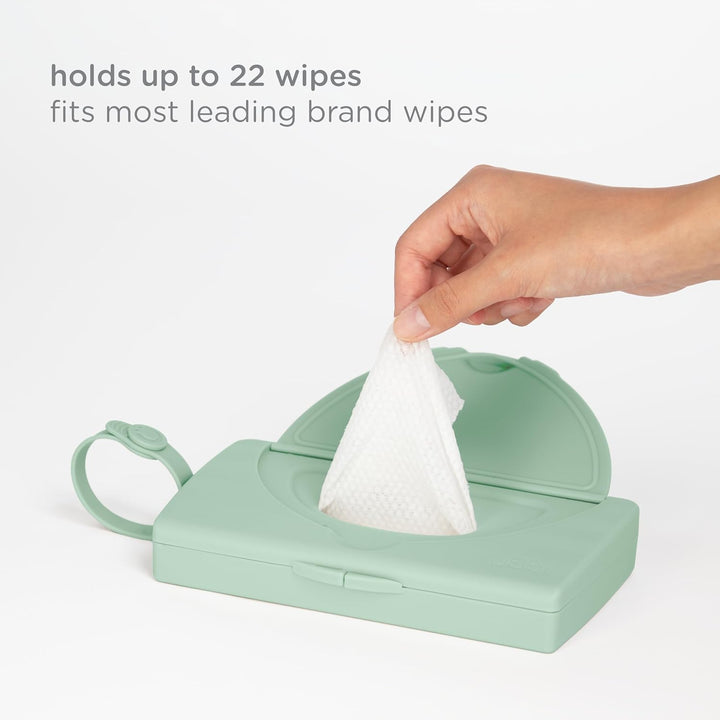 On-The-Go Baby Wipes Dispenser, Portable Wipes Container for Travel, Nappy Bag Accessory Must Have for Newborns, Reusable Wipes Holder, Sage Green