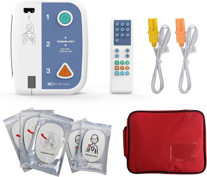 AED Trainer, Defibrillator Trainer Set CPR Training Device with Remote Control, English and Spanish Voice Prompts, 10 Different Scenarios, First Aid Defibrillator Trainee Beginner ( 120C+)