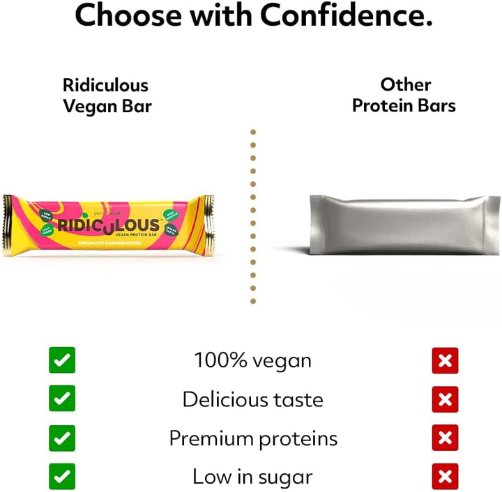 Ridiculous Vegan Protein Bar - Award Winning, Chocolate Caramelicious, 9 Bars, 100% Plant Based & Palm Oil Free, High Protein - Protein Works