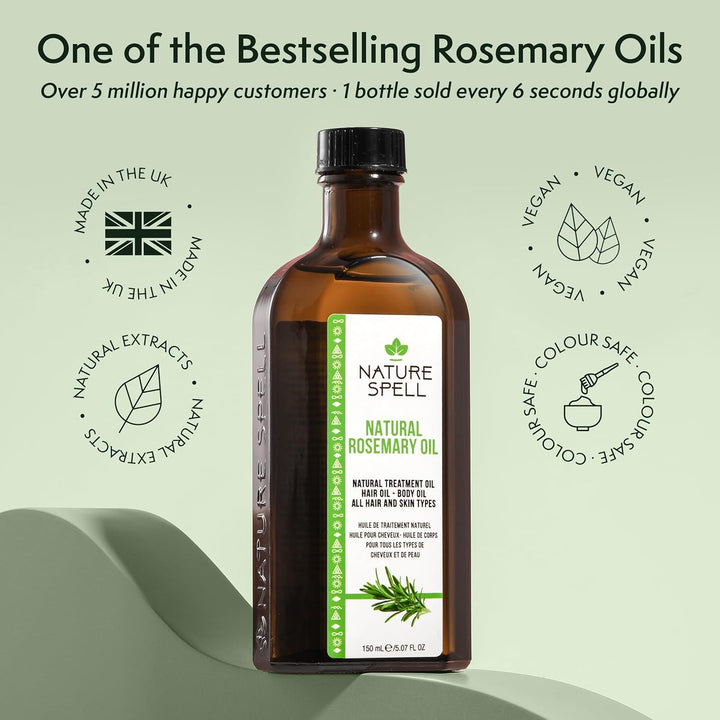 Rosemary Oil for Hair Growth, Pre-Diluted Scalp Oil, Stimulates Growth, Strengthens Dry and Damaged Strands, Nourishes Split Ends, Colour Safe, for All Hair Types, Vegan, 150 Ml