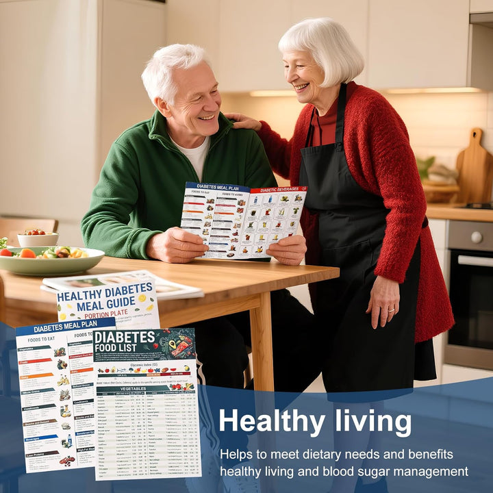 3 Pcs Diabetic Food Chart Meal Planner, Laminated Diabetes Food List Meal Planner Book for Healthy Life Habbit