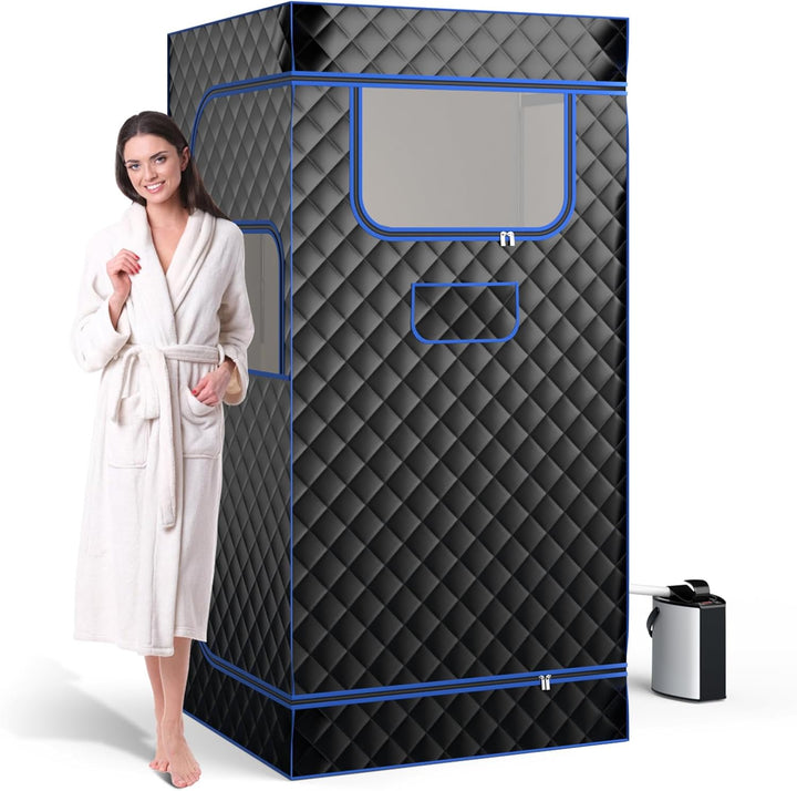Portable Sauna Steam for Home, Full Body Sauna Tent Steam Room with 3L Steamer Generator, Remote Control and Folding Chair, Personal Home Sauna Pod Box for Therapy Detox Slimming (Black)