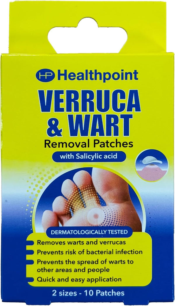 Verruca and Wart Removal Patches, 10 Patches in 2 Sizes, Dermatologically Tested, Prevents Risk of Bacterial Infection, for Hands and Feet, Prevents the Spread of Warts