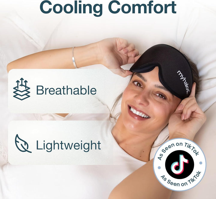 ® 100% Blackout Sleep Masks for Women & Men - Zero Eye Pressure Eye Mask for Sleeping -Our Halo Sleep Mask Includes a Storage Pouch- Black Eye Mask for Travel or Blindfold