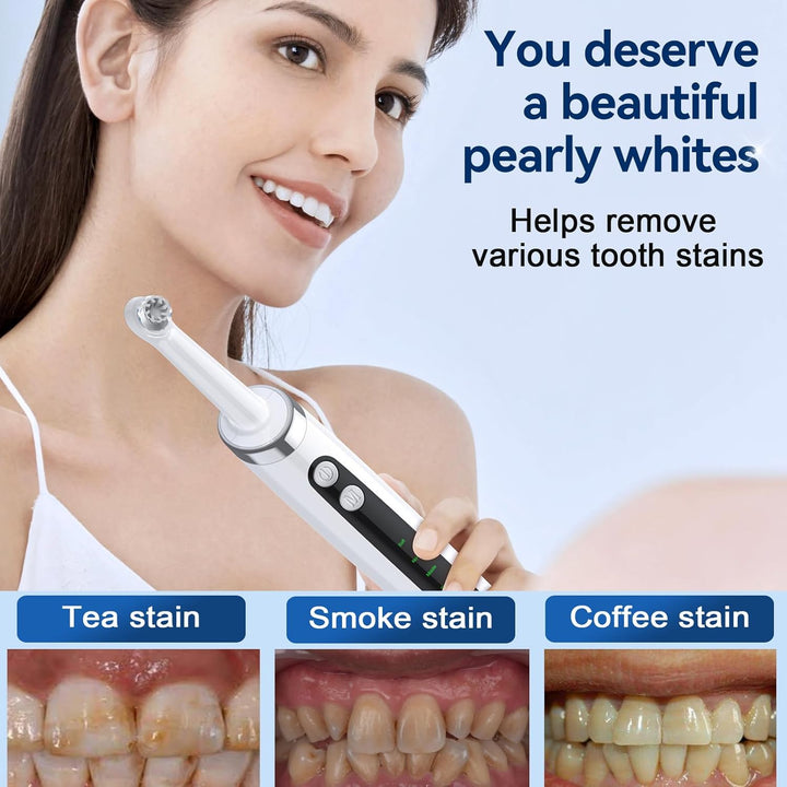 Tooth Polisher Plaque Remover for Teeth Whitening with 5 Modes & 5 Heads | Teeth Stain Remover for Plaque Removal | 3 Polishing Paste and LED Light
