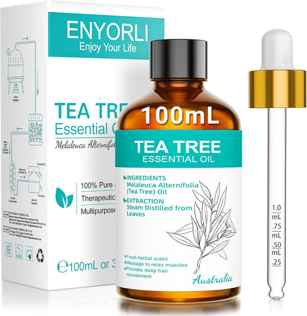 Tea Tree Essential Oil 100Ml Tea Tree Oil 100% Pure Organic for Aromatherapy Diffuser Acne Hair Scalp Nail Fungus Natural Skincare
