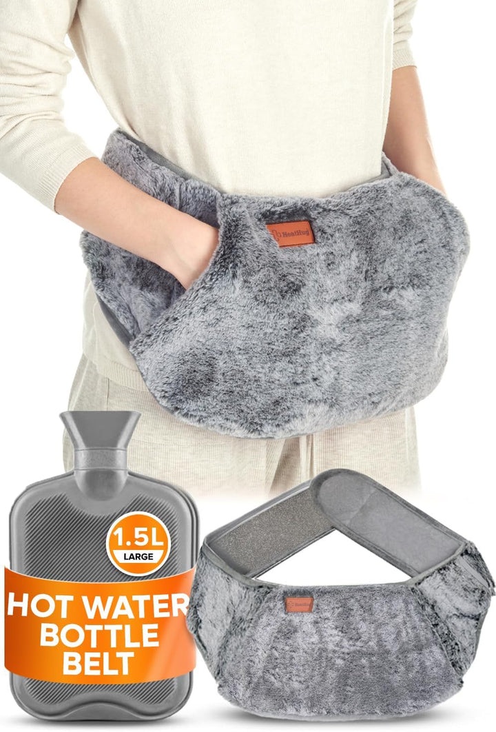 Hot Water Bottle with Cover UK - for Pain Relief (2L) 2 Sided Hot Water Bottle for Adults with Pocket for Endometriosis Period Pain Relief Stomach Cramps