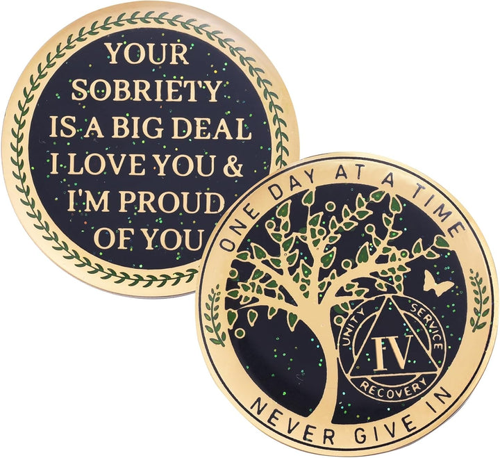 24 Hours, 1/2 Yearsobriety Chip, Tree of Life Recovery Coin, AA Recovery Medallion, Anniversary Token Sobriety Gifts, Alcoholics Anonymous Medallion (1 Year)