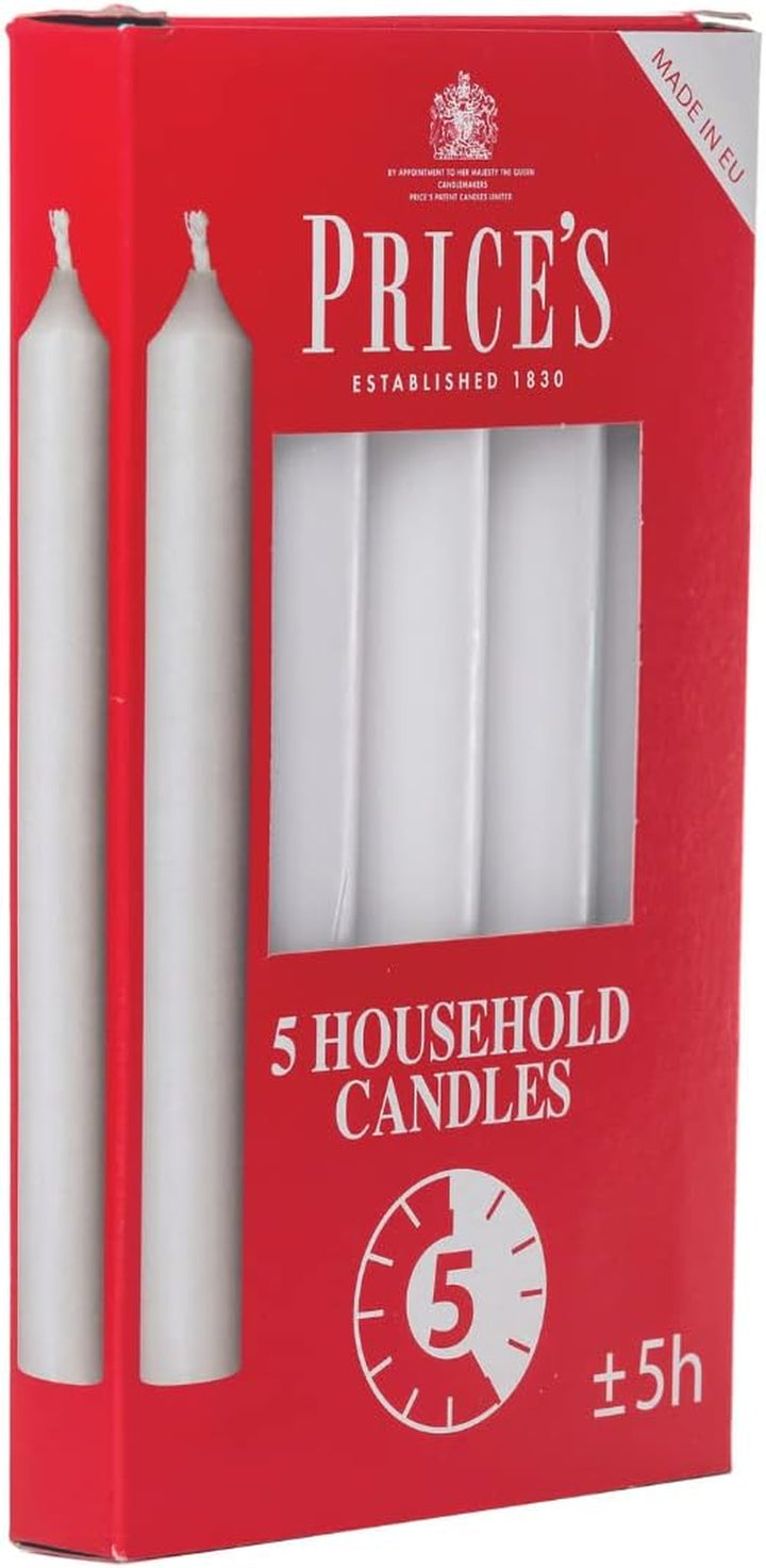 Price'S - Household Candles - Pack of 5 - Unscented - 5 Hour Burn Time - Premium White Wax