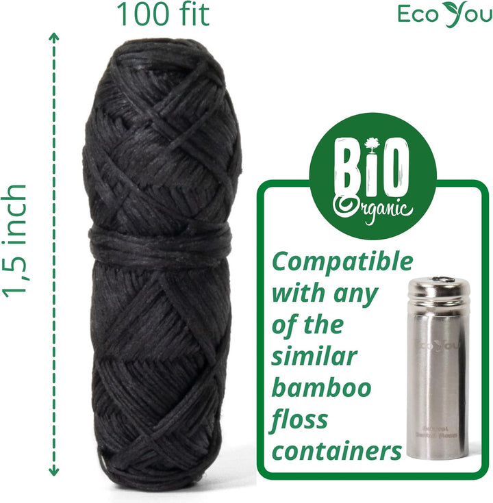 Eco Floss Charcoal Dental Floss Refills | Mint & Candelilla Wax Biodegradable Floss (Black 4 Refills Only)