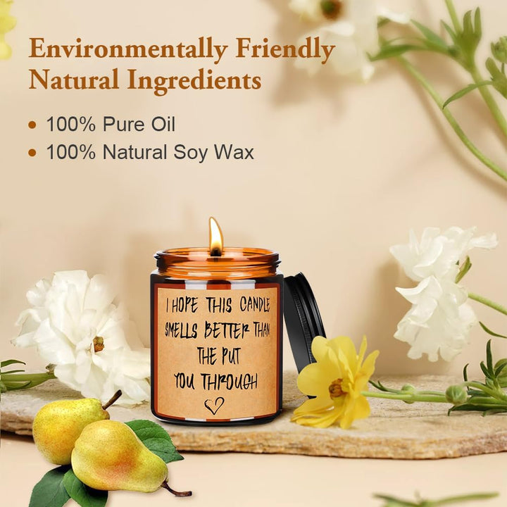 Scented Candles Gifts for Women, Mum, Her, Scented Candles Valentine Gifts, 200G Natural Soy Wax Glass Jar Candle, Funny Valentines Day Christmas Thanksgiving Gift for Mum(English Pear&Freesia)