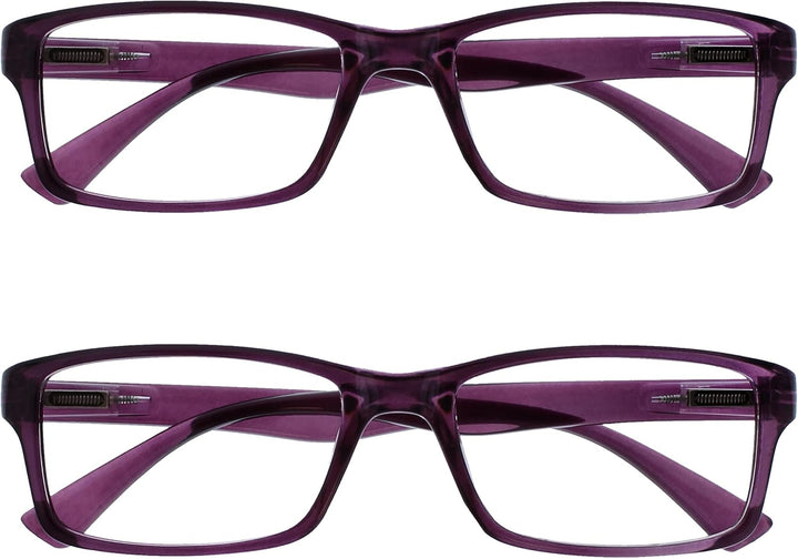 PEP Reading Glasses for Women Men, Large Rectangular Designer Frame with Spring Hinges, Scratch Resistant, Black, UVR+2.00 (Pack of 2)