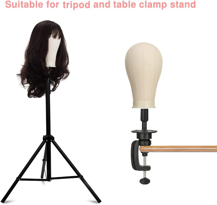 23 Inch Canvas Mannequin Head Block for Wig Making & Display, Tripod Stand with Wig Caps, T & C Pins Set, Bristle Brush