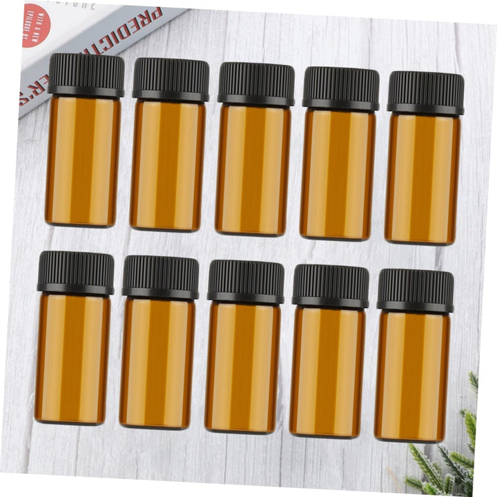 10 Pcs Mini Dark Brown Glass Vials with Grain Lid and Hole Plug Leak-Resistant Bottles for Essential Oils Perfumes Chemistry Samples Portable Travel Dispenser