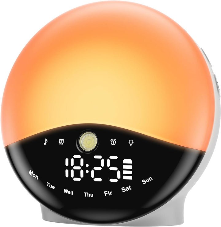 Wake up Light Sunrise Alarm Clock for Bedrooms, Rechargeable Sound Machine Night Light, 28 Sleep Sounds, 12 Colors, Dual Alarms, White Noise Sound Machine for Baby and Adults