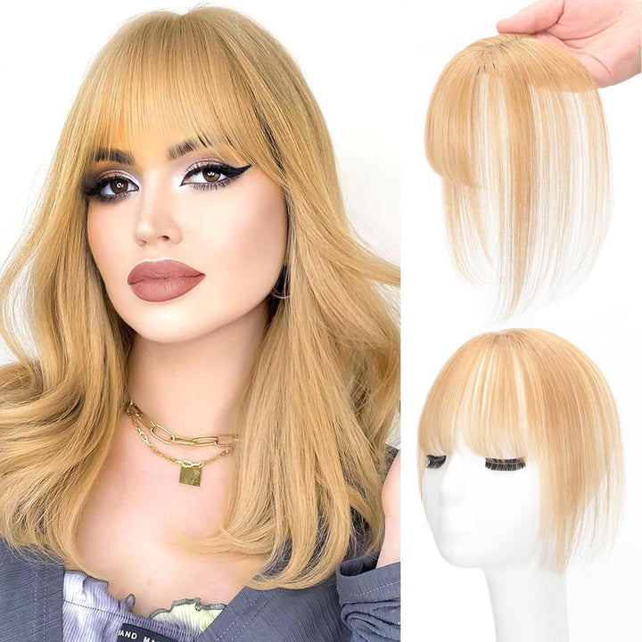 Clip in Fringe - Bangs Hair Clip in Bangs 100% Real Human Hair Extensions Clip on Air Bangs for Women Fringe with Temples Hairpieces Curved Bangs (Dark Brown, French Bangs)