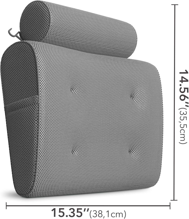Bath Pillow – Bath Cushion for Head and Neck Support – Quick Dry Waterproof Mesh – Luxury Bath Accessories with Suction Cups – Bath Pillows for Head and Neck – Grey