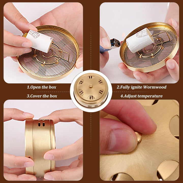 Copper Moxibustion Box 3 Pcs Portable Moxa Burner Case with 6-Hole Design for Home and Massage Therapy Thickened Texture Prevents Stick Dropping
